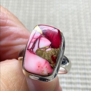 RED ROSE DAHLIA TURQUOISE Size 6 in Solid Sterling Silver 925